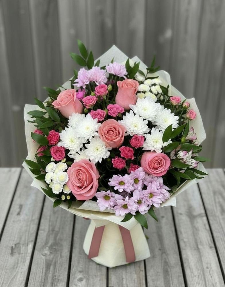 Букет цветов из: Альстромерии, Гвоздики, Розы и Хризантемы в Войновой-Горе