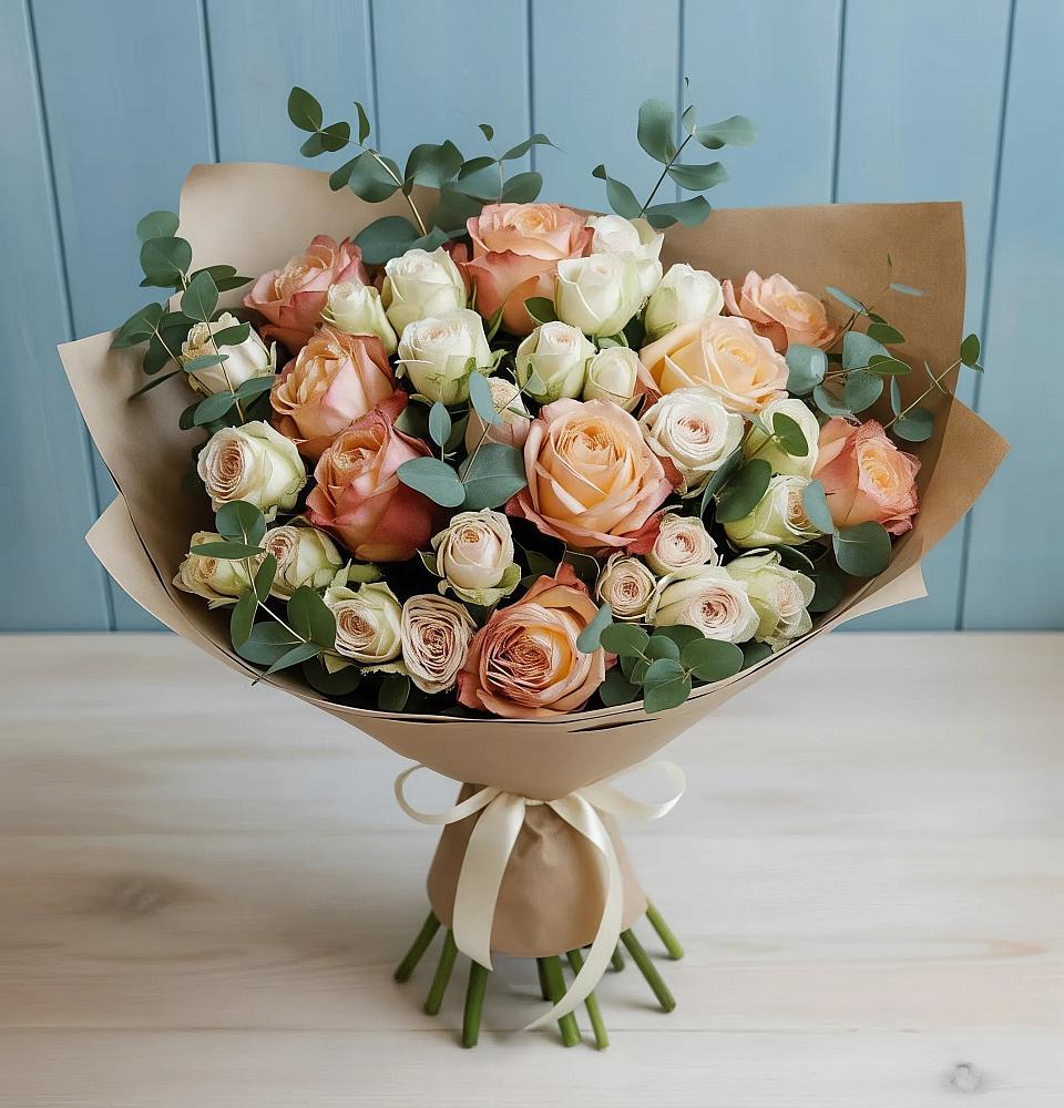 Букет цветов из: Альстромерии и Розы в Войновой-Горе