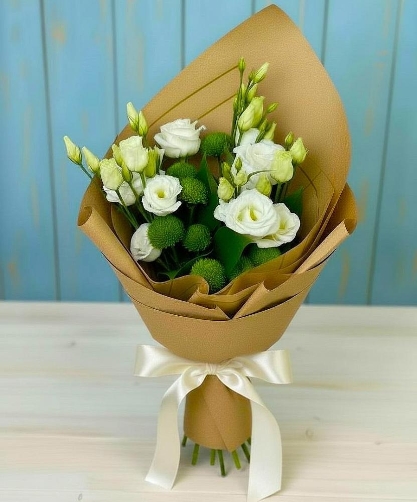 Букет цветов из: Хризантемы и Лизиантусы в Войновой-Горе