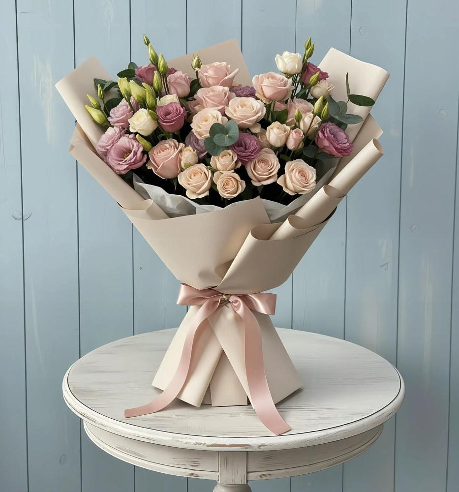 Букет цветов из: Розы и Лизиантусы в Войновой-Горе