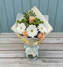 Букет цветов из:  Герберы, Розы и Хризантемы в Войновой-Горе