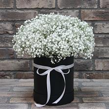 Цветочная композиция из Гипсофила в шляпной коробке в Войновой-Горе
