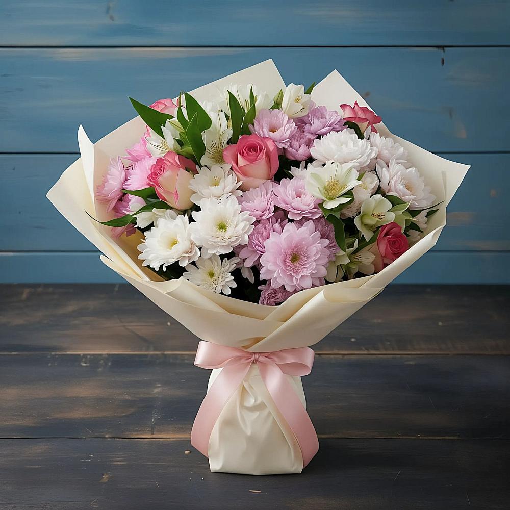 Букет цветов из: Хризантемы, Альстромерии и Розы в Войновой-Горе